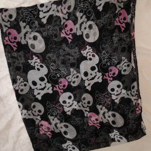 BLACK, WHITE, PINK SCULLS PATTERN, WIDE RECTANGLE, LADIES SCARF, OS